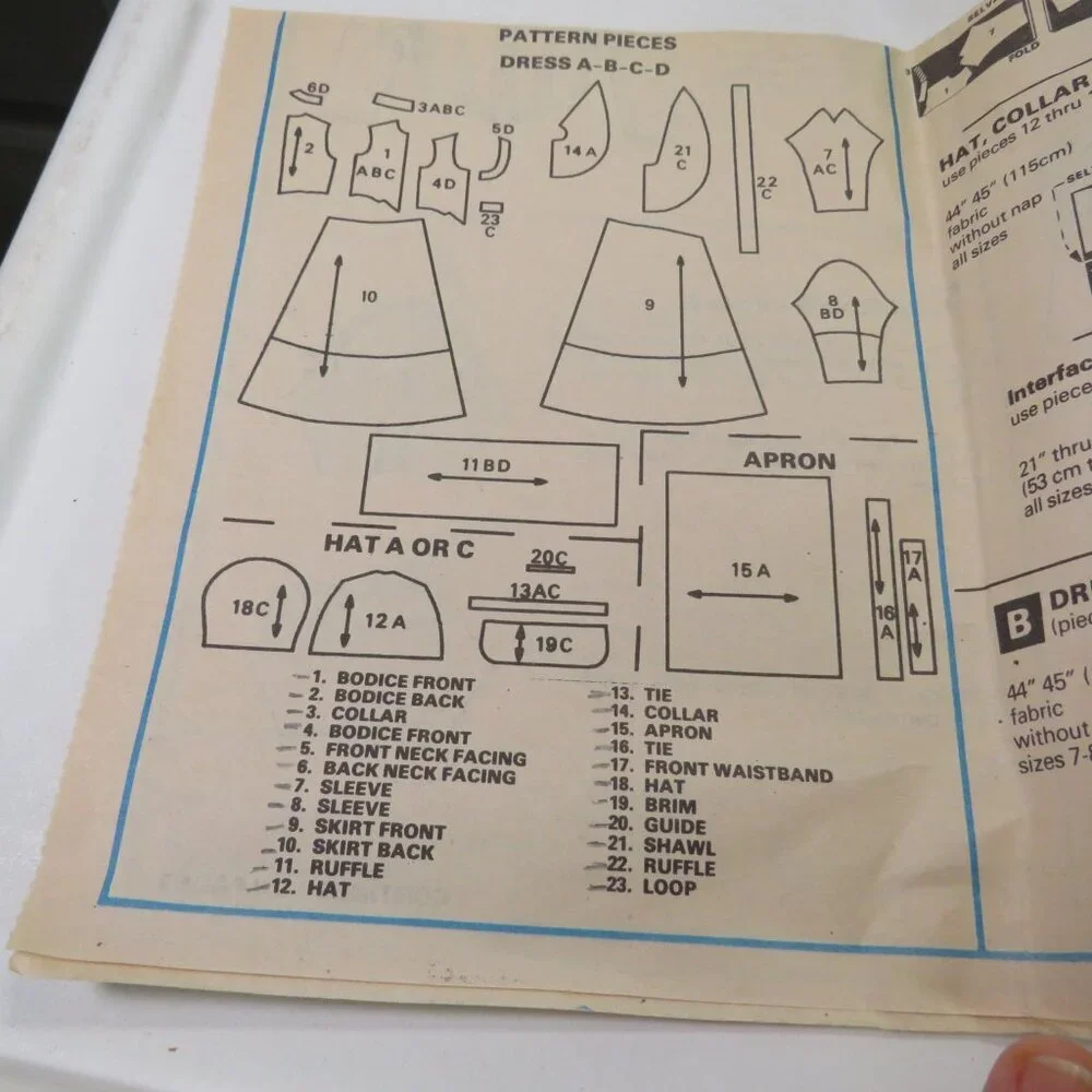 McCalls 2057 sewing pattern Hats & Dress, Prairie Dress, Pilgrim size 8